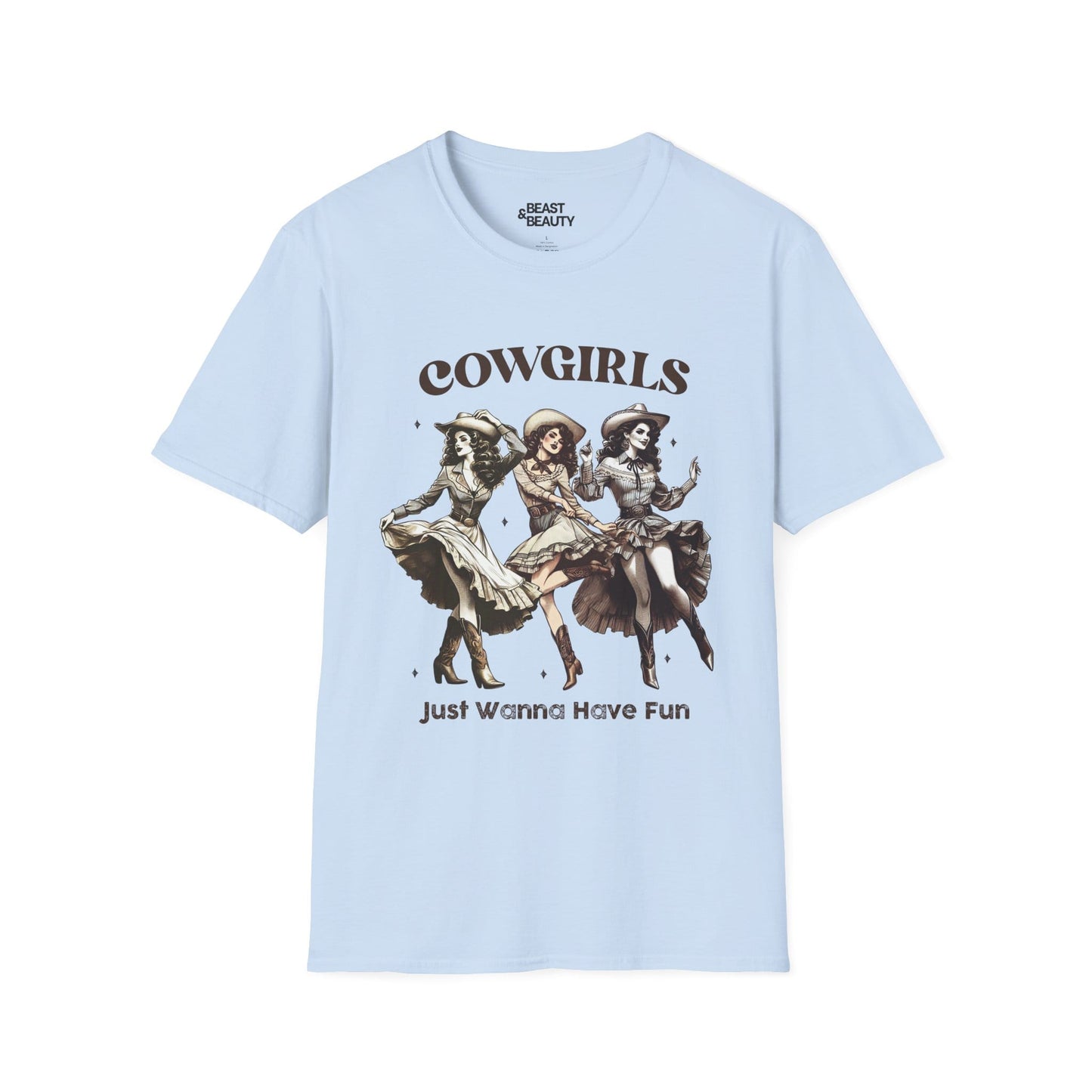 cowgirls just wanna have fun t-shirt light blue t-shirt uk cowgirl gift idea