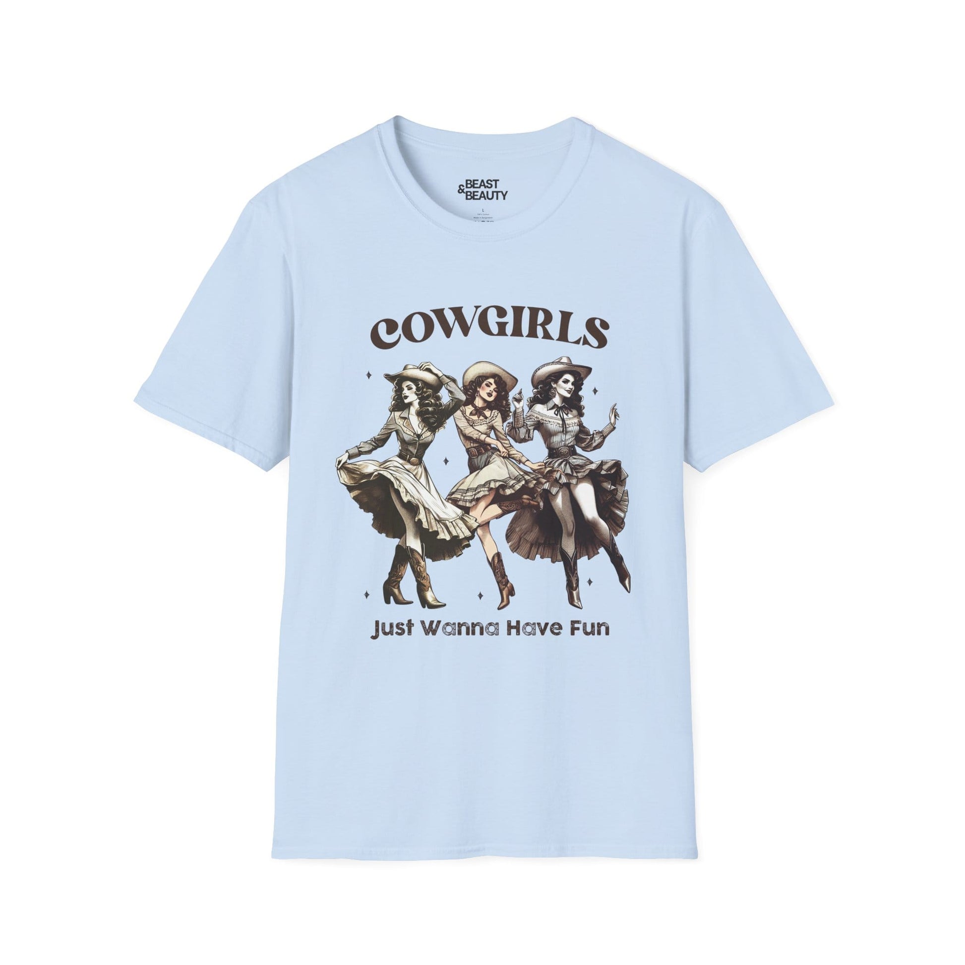 cowgirls just wanna have fun t-shirt light blue t-shirt uk cowgirl gift idea