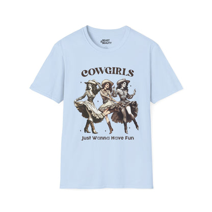 cowgirls just wanna have fun t-shirt light blue t-shirt uk cowgirl gift idea