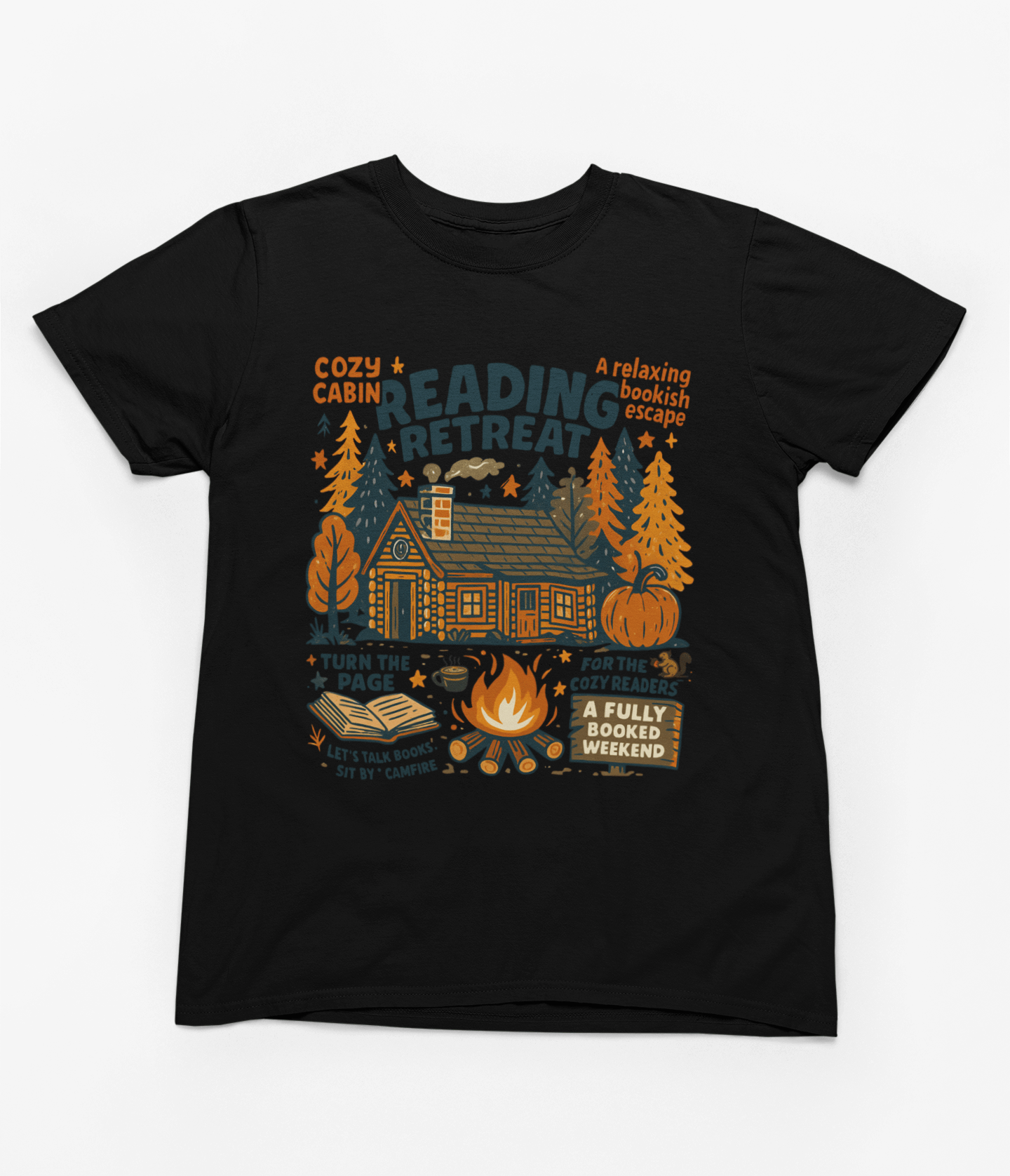Cozy Cabin Reading Retreat Sweatshirt | Autumn Bookish Jumper T-Shirt / S (Adult) / Black gift_idea unique_gift personalised_gift