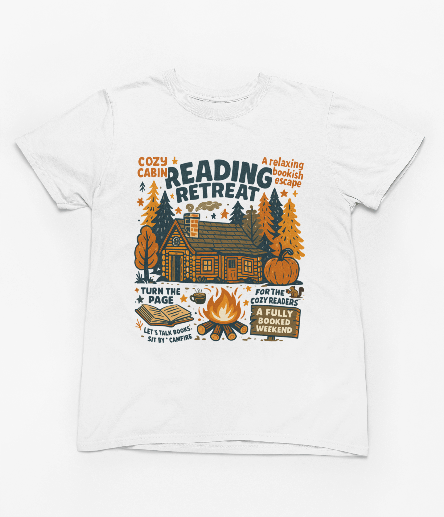 Cozy Cabin Reading Retreat Sweatshirt | Autumn Bookish Jumper T-Shirt / S (Adult) / White gift_idea unique_gift personalised_gift