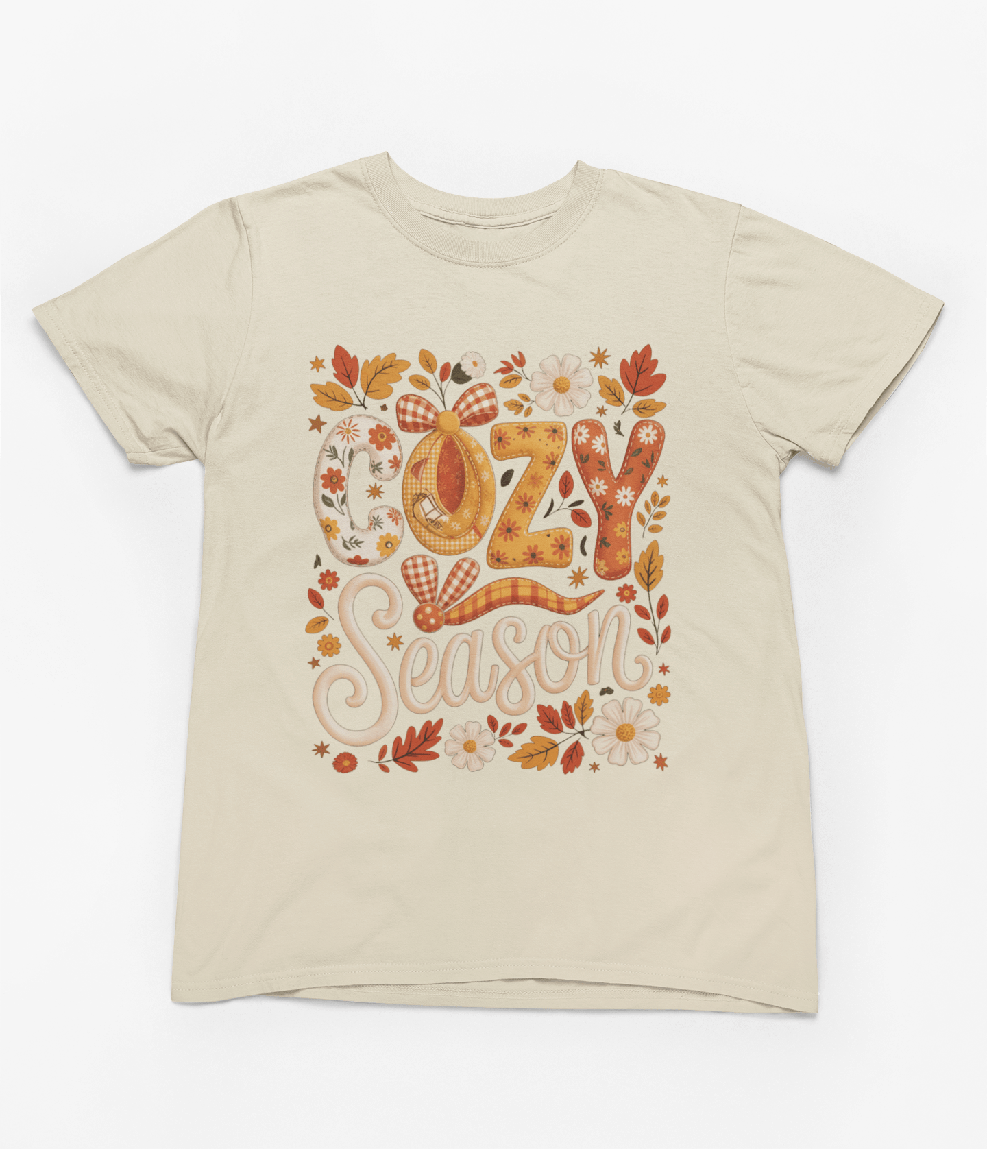 Cozy Season Autumn Sweatshirt | Fall Flowers & Leaves Jumper T-Shirt / S (Adult) / Beige gift_idea unique_gift personalised_gift