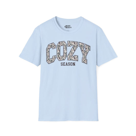 cozy season leopard print t-shirt light blue t-shirt uk coquette gift idea