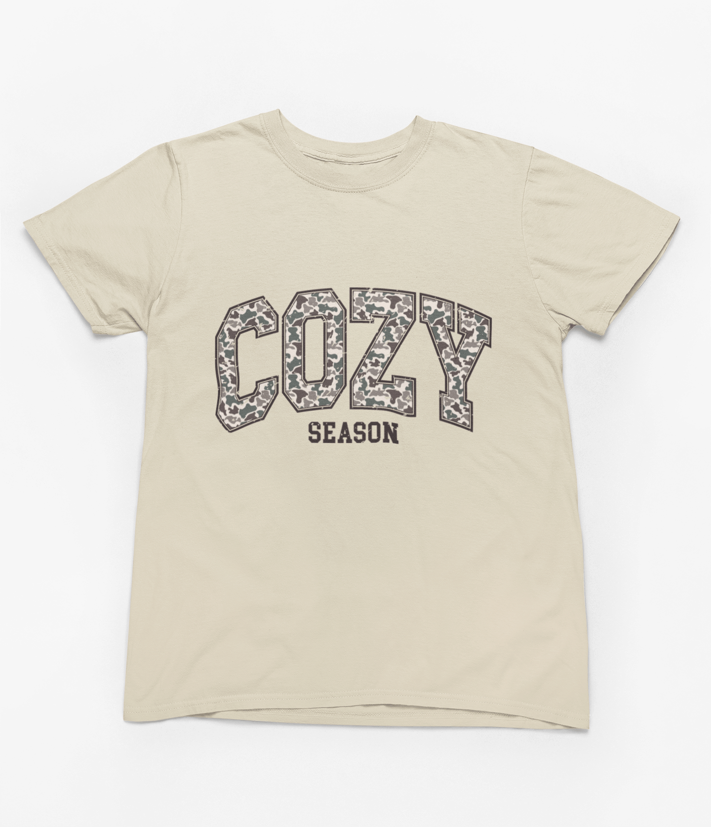 Cozy Season Sweatshirt | Varsity Camo Print Autumn Jumper T-Shirt / S (Adult) / Beige gift_idea unique_gift personalised_gift