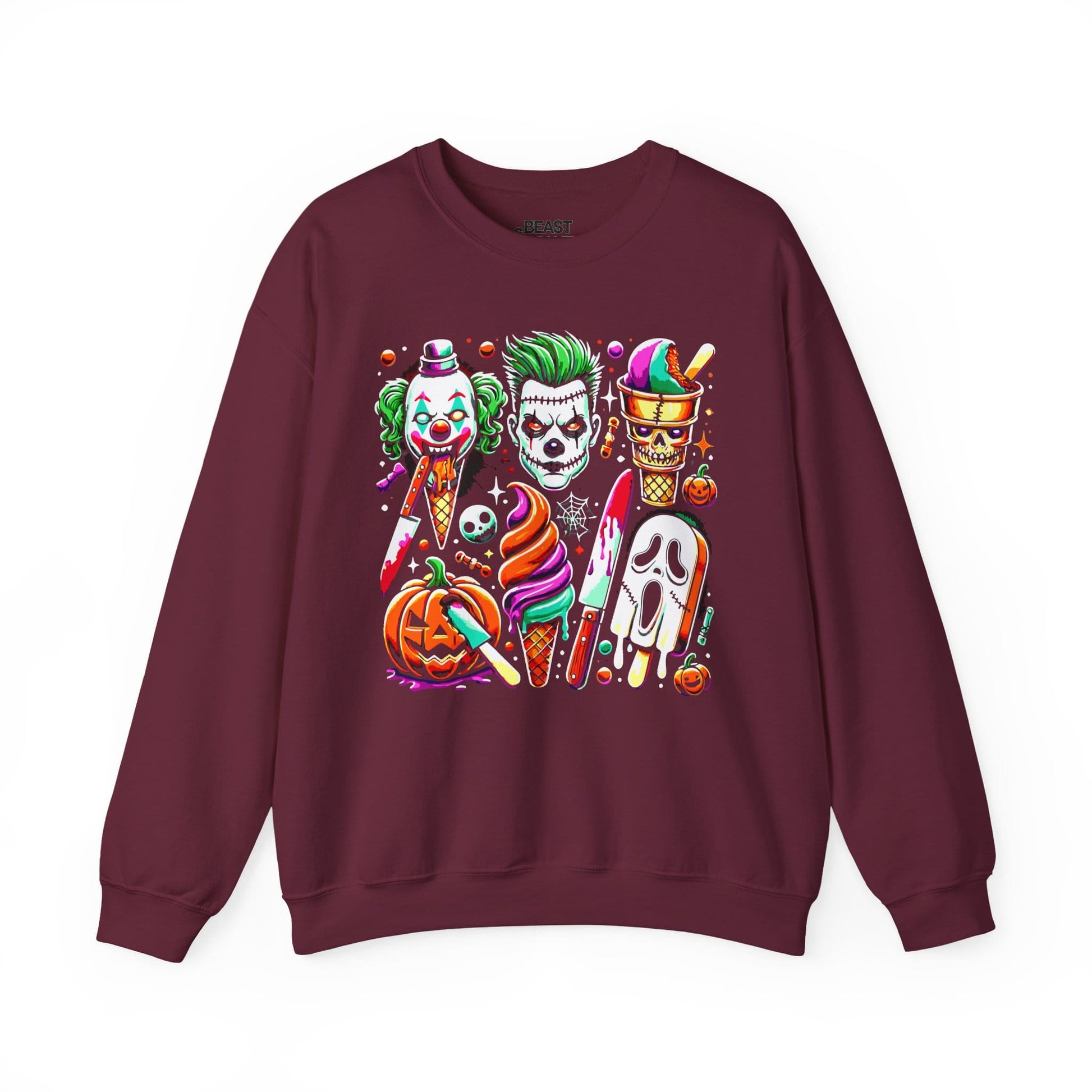 Creepy Halloween Ice Cream Horror Sweatshirt Maroon / S gift_idea unique_gift personalised_gift
