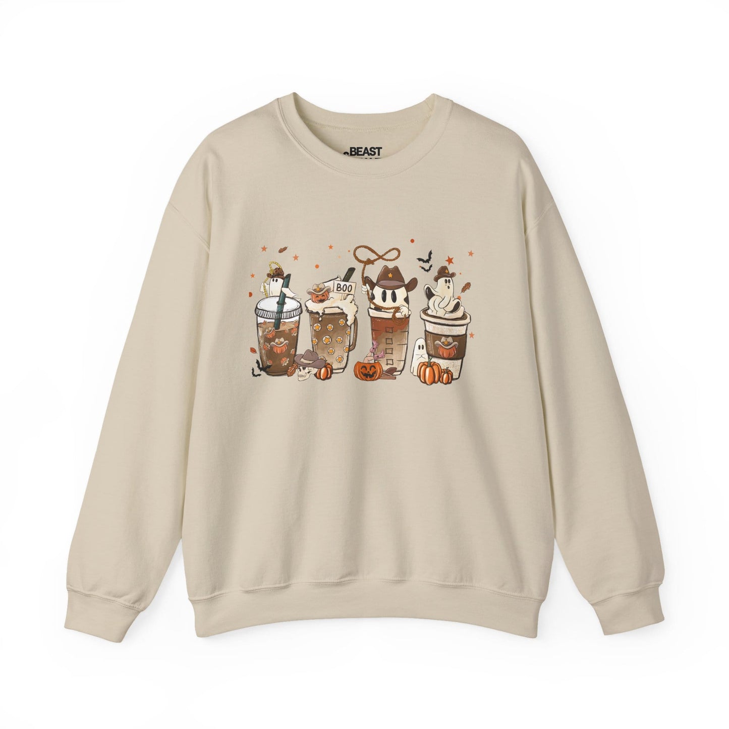 Cute Halloween Coffee Ghost Sweatshirt Sand / S gift_idea unique_gift personalised_gift