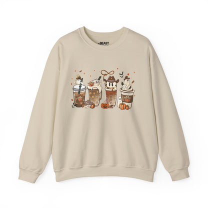 Cute Halloween Coffee Ghost Sweatshirt Sand / S gift_idea unique_gift personalised_gift