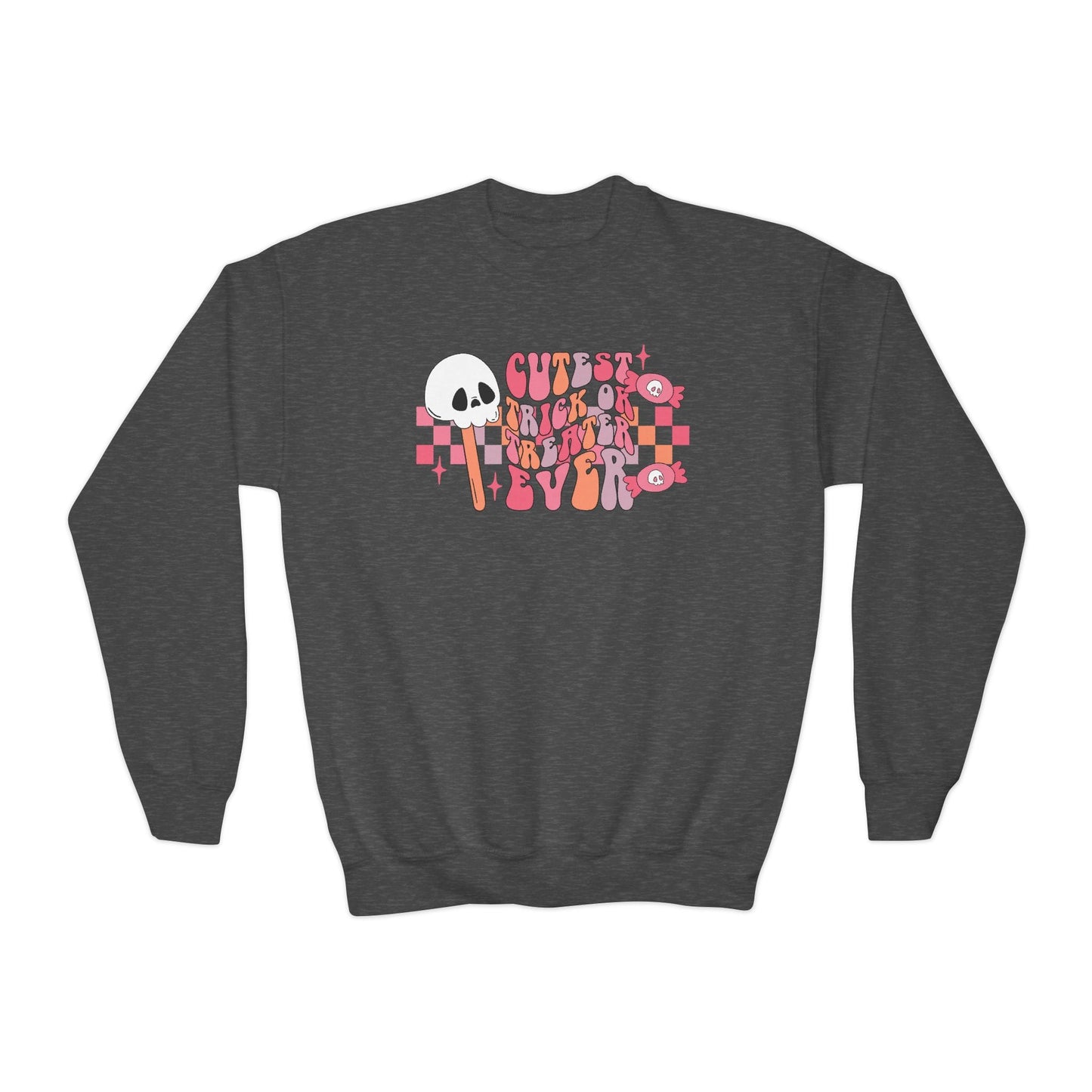 Cutest Trick Or Treater Ever Kids Halloween Sweatshirt Dark Heather / XS gift_idea unique_gift personalised_gift
