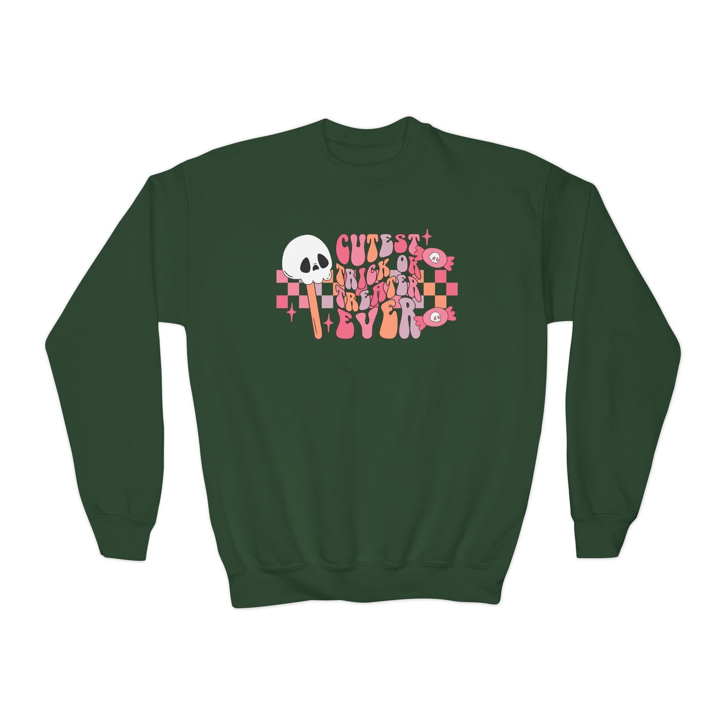 Cutest Trick Or Treater Ever Kids Halloween Sweatshirt Forest Green / XS gift_idea unique_gift personalised_gift