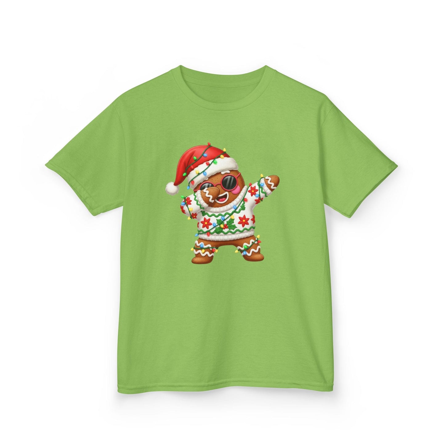 Dabbing Gingerbread Kids Christmas T-Shirt Lime / XS gift_idea unique_gift personalised_gift