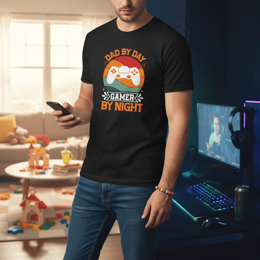 Dad By Day Gamer By Night T-Shirt gift_idea unique_gift personalised_gift