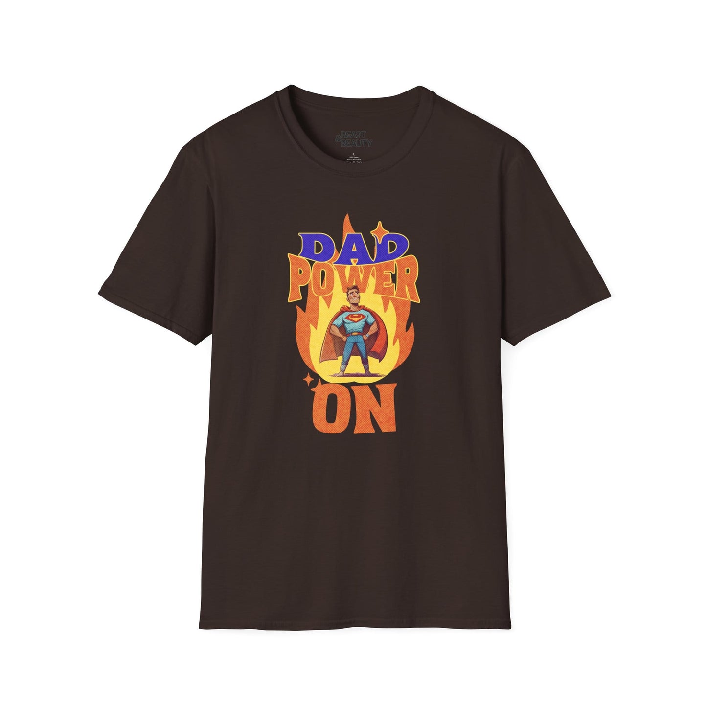 dad power on superhero t-shirt for dads dark chocolate t-shirt uk Father's Day gift idea
