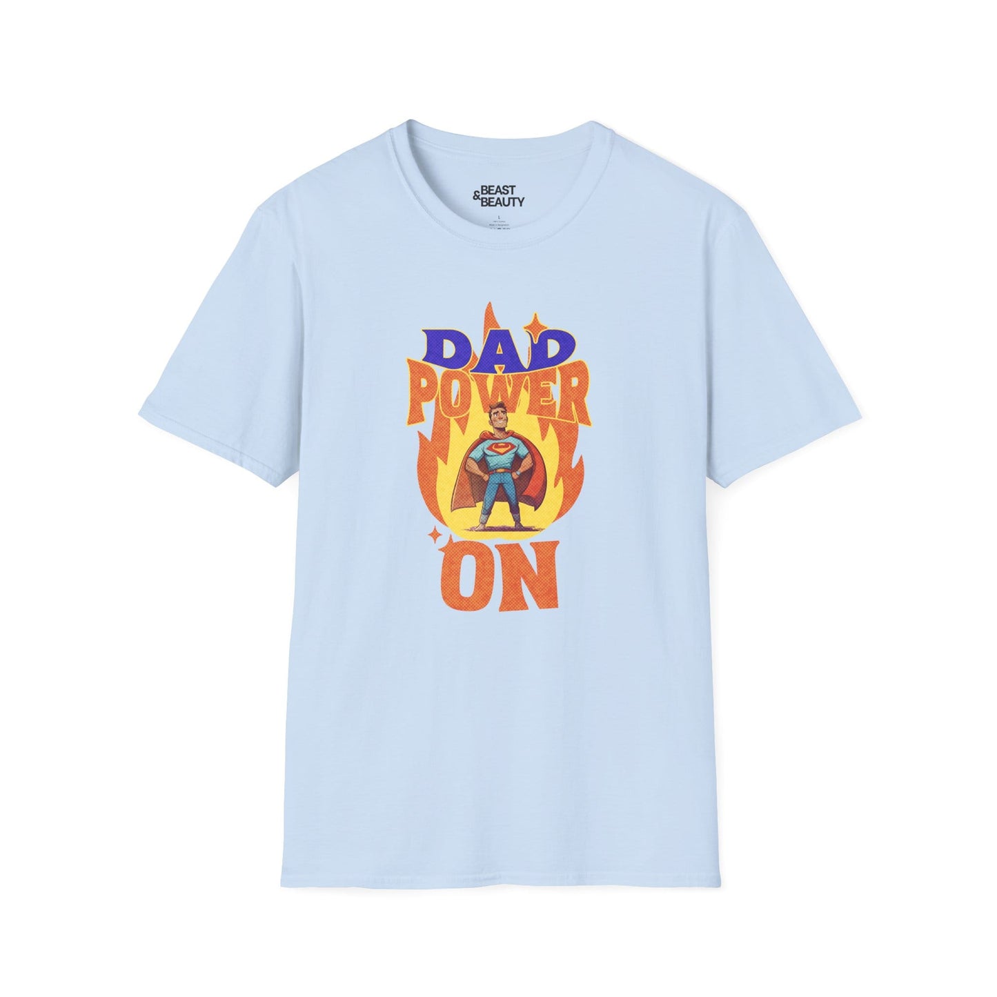 dad power on superhero t-shirt for dads light blue t-shirt uk Father's Day gift idea