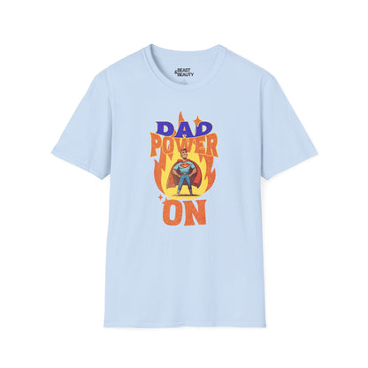 dad power on superhero t-shirt for dads light blue t-shirt uk Father's Day gift idea