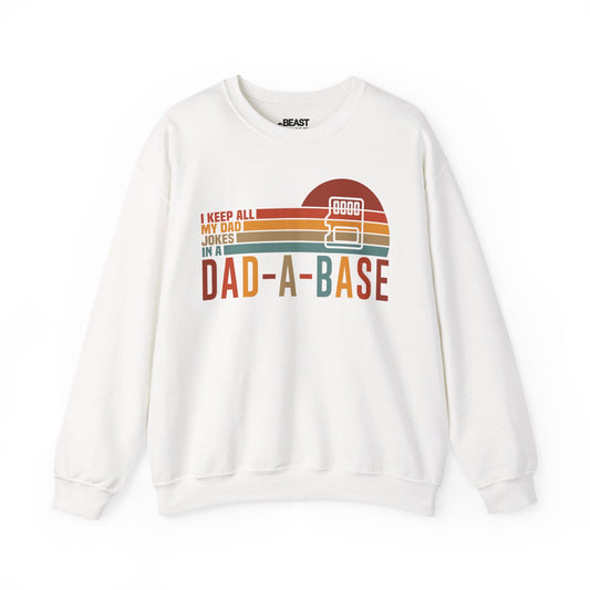 i keep all my dad jokes in a dad-a-base sweatshirt white sweatshirt uk Father's Day gift idea
