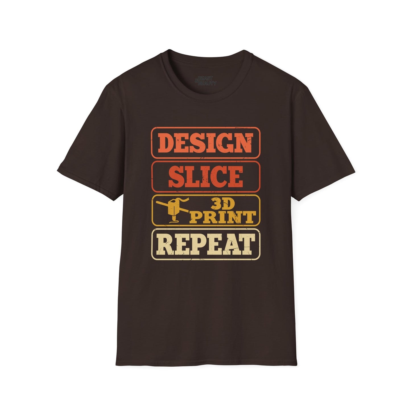 Design Slice 3D Print Repeat Stacked - 3D Printing T-Shirt Dark Chocolate / S gift_idea unique_gift personalised_gift