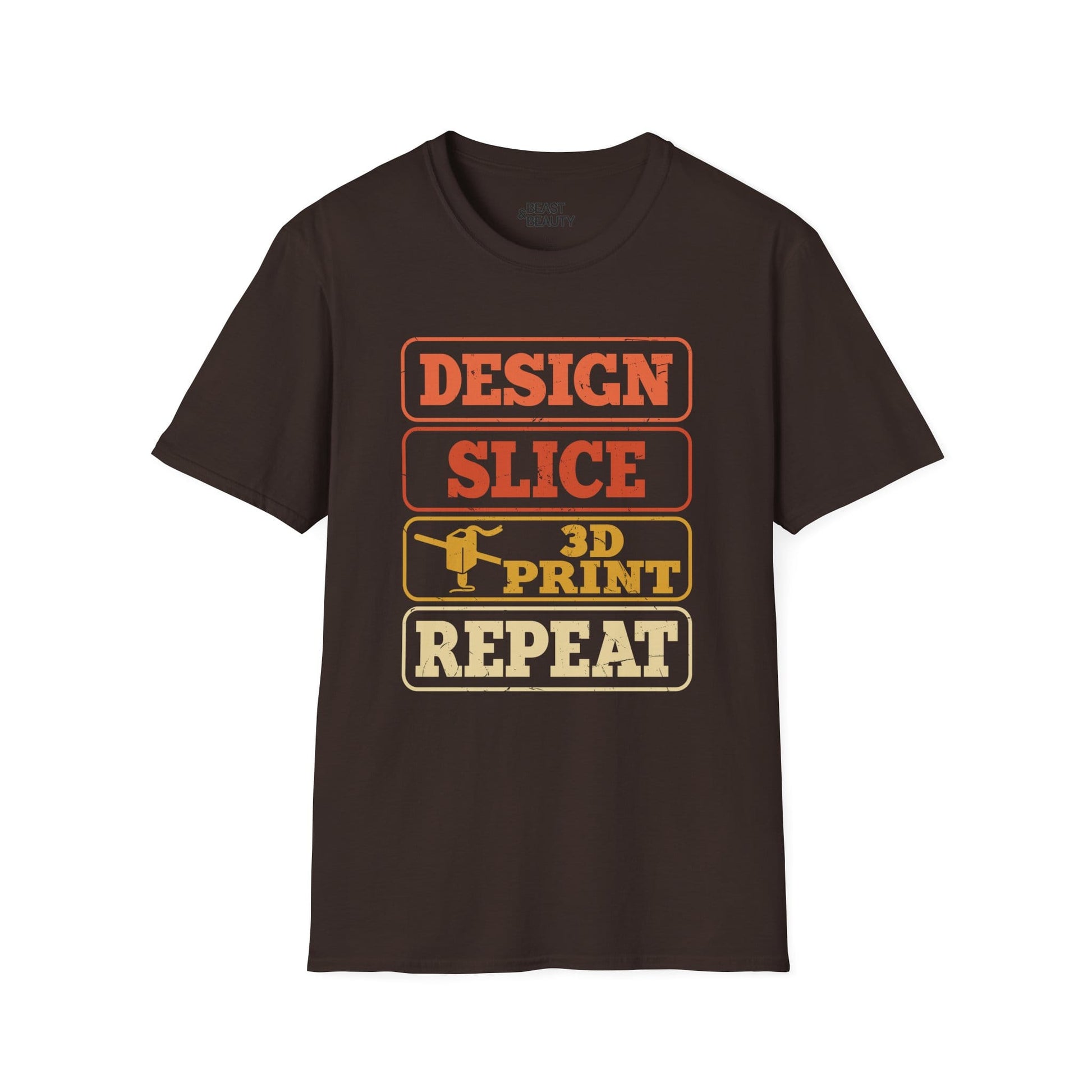 Design Slice 3D Print Repeat Stacked - 3D Printing T-Shirt Dark Chocolate / S gift_idea unique_gift personalised_gift