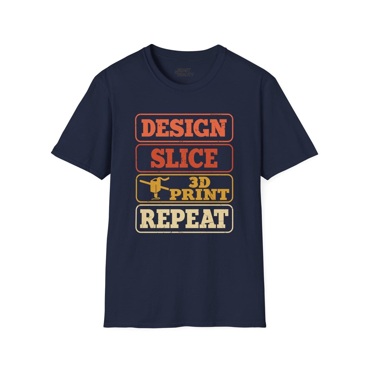 Design Slice 3D Print Repeat Stacked - 3D Printing T-Shirt Navy / S gift_idea unique_gift personalised_gift