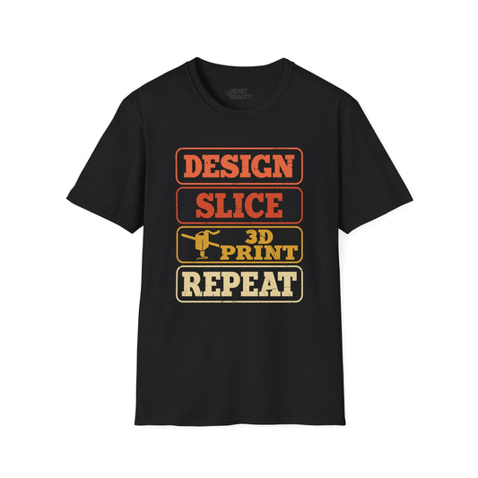 Design Slice 3D Print Repeat Stacked - 3D Printing T-Shirt Black / S gift_idea unique_gift personalised_gift