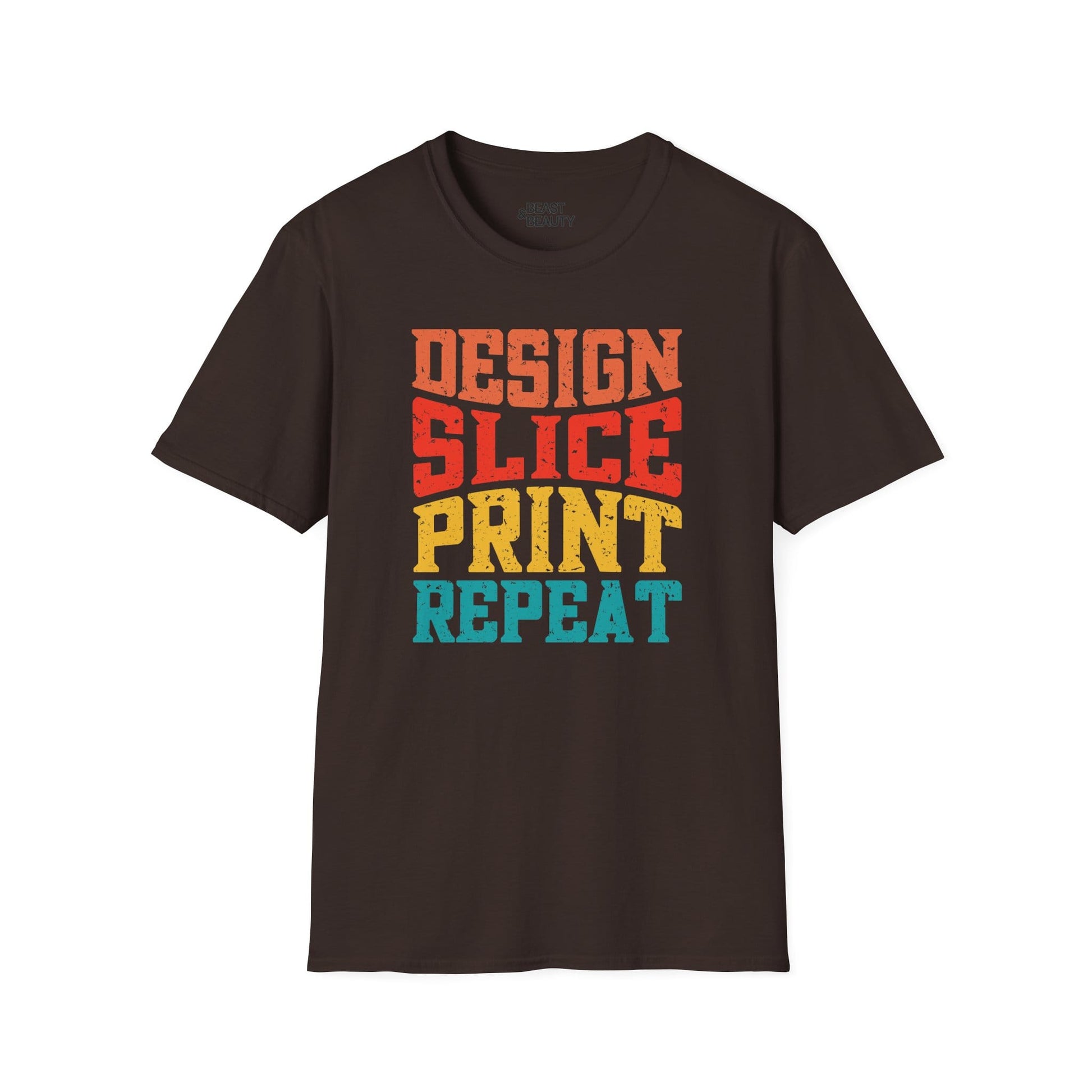 Design Slice Print Repeat - Retro 3D Printing T-Shirt Dark Chocolate / S gift_idea unique_gift personalised_gift