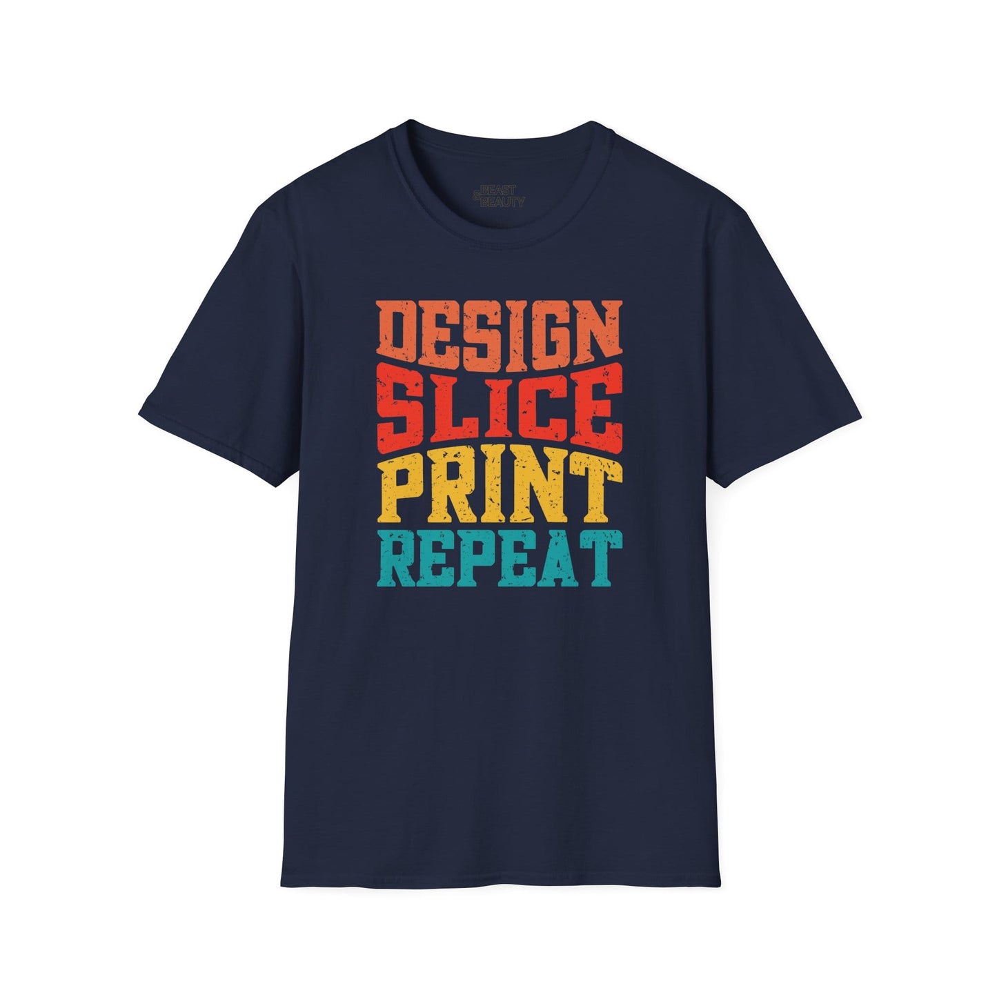 Design Slice Print Repeat - Retro 3D Printing T-Shirt Navy / S gift_idea unique_gift personalised_gift