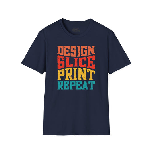 Design Slice Print Repeat - Retro 3D Printing T-Shirt Navy / S gift_idea unique_gift personalised_gift