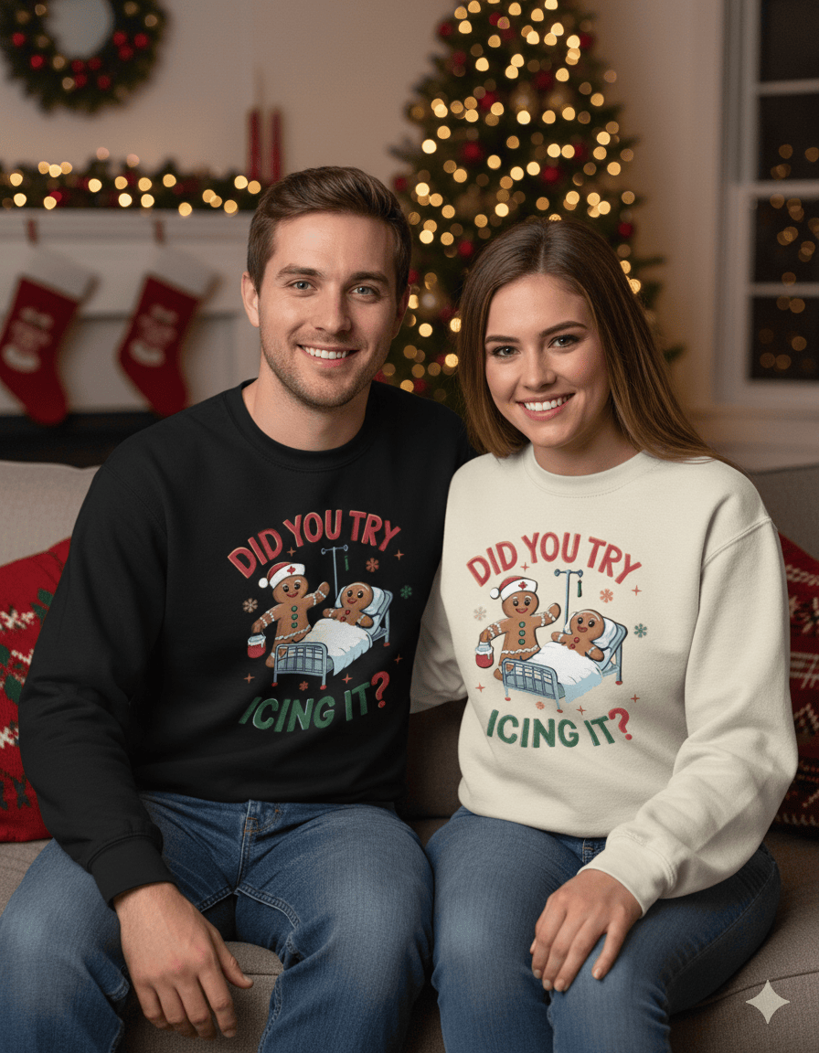 Beast and Beauty Did You Try Icing It? Funny Christmas Gingerbread Sweatshirt – Unisex Jumper