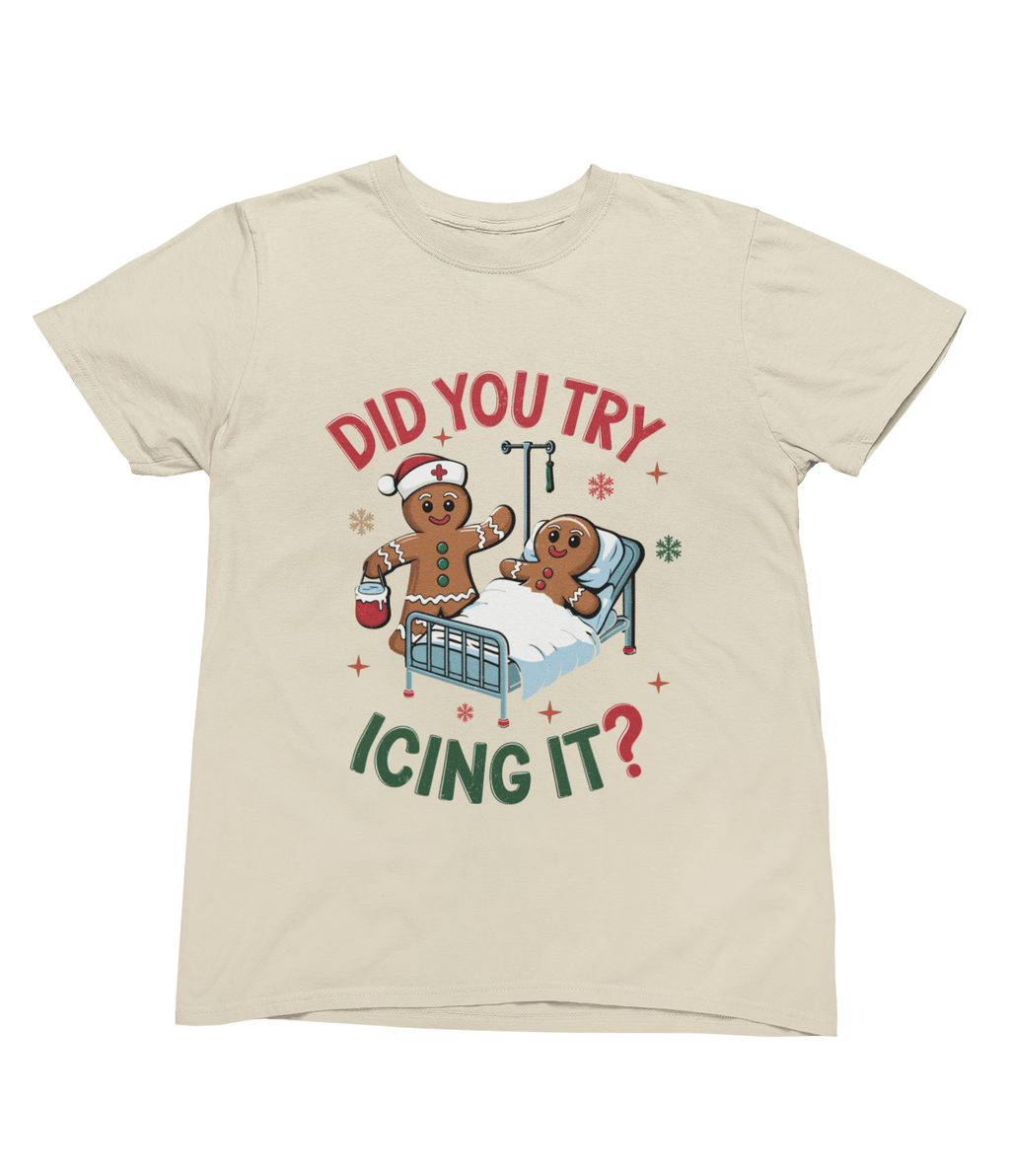 Beast and Beauty T-Shirt / 3XL (Adult) / Beige Did You Try Icing It? Funny Christmas Gingerbread Sweatshirt – Unisex Jumper