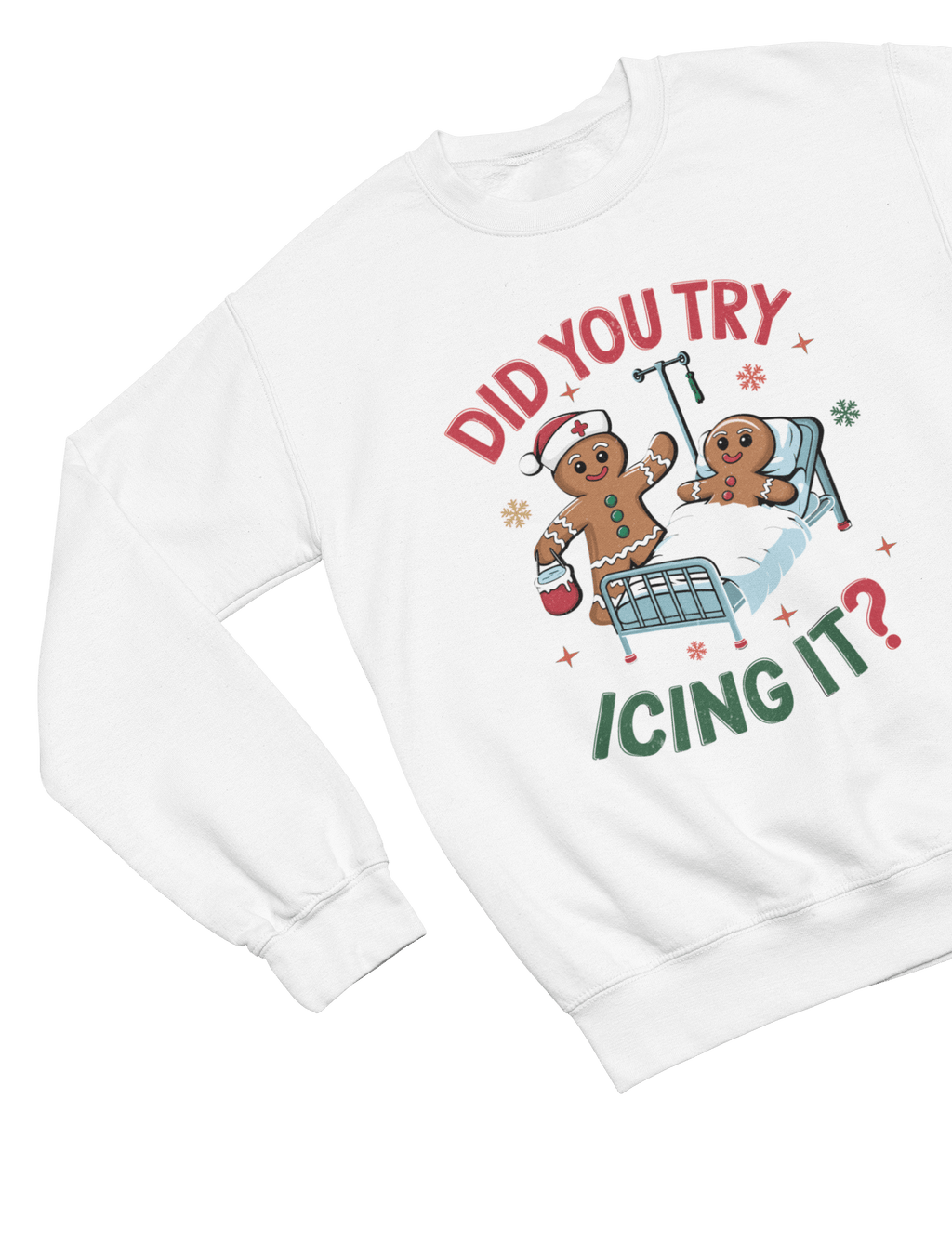 Beast and Beauty Sweatshirt / 3XL (Adult) / White Did You Try Icing It? Funny Christmas Gingerbread Sweatshirt – Unisex Jumper