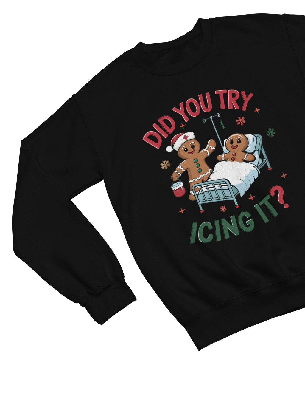 Beast and Beauty Sweatshirt / 3XL (Adult) / Black Did You Try Icing It? Funny Christmas Gingerbread Sweatshirt – Unisex Jumper