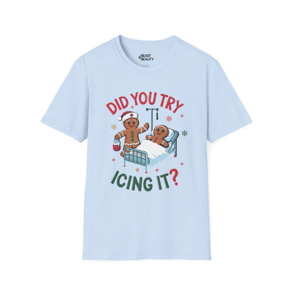 did you try icing it funny christmas t-shirt light blue t-shirt uk Christmas gift idea