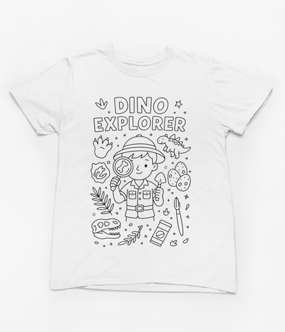 Dino Explorer Colour-In T-Shirt – Creative Fossil Hunter Tee with Markers gift_idea unique_gift personalised_gift