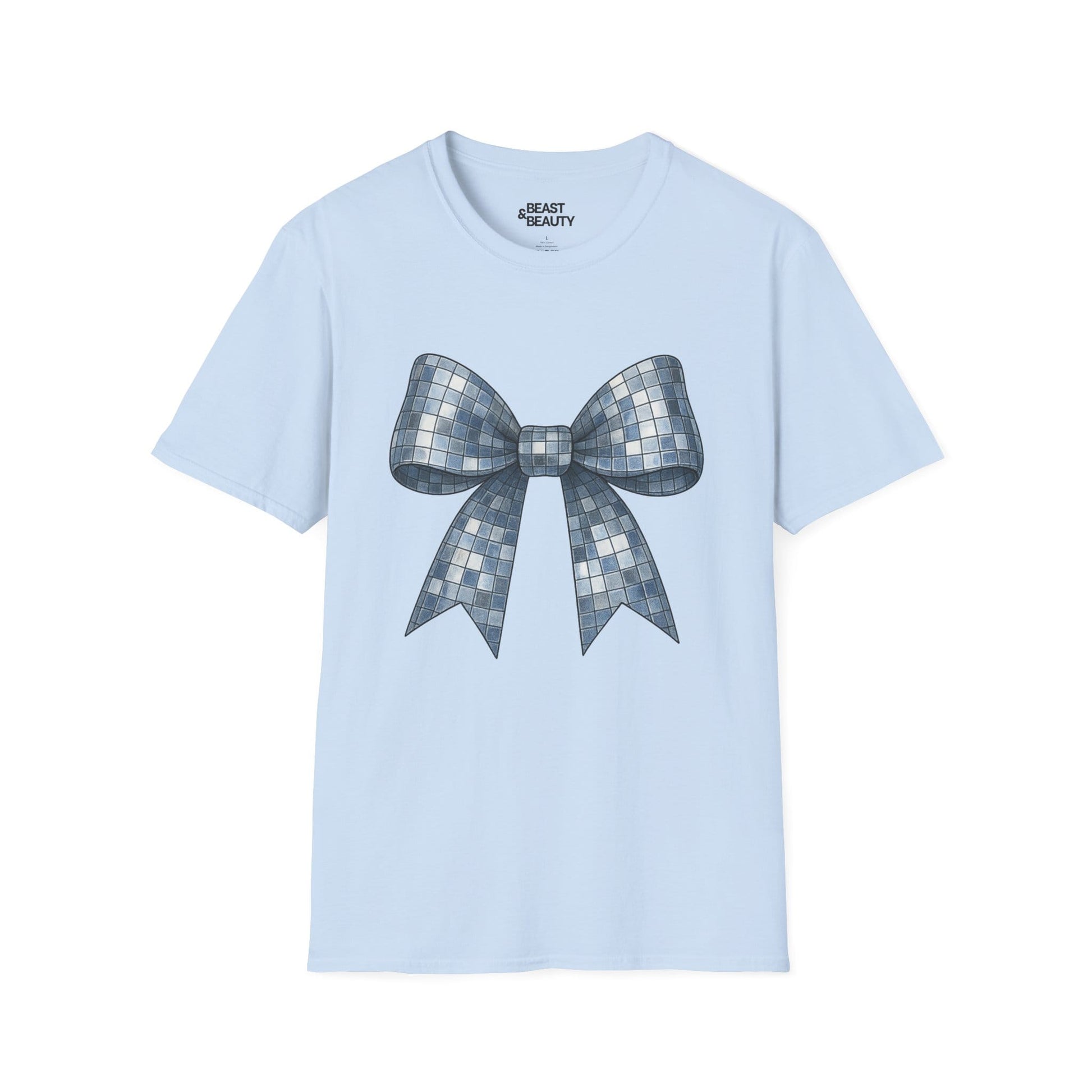 disco ball bow t-shirt light blue t-shirt uk coquette gift idea