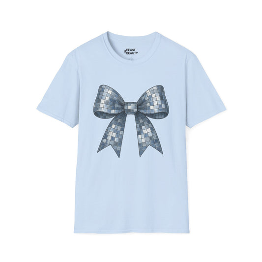 disco ball bow t-shirt light blue t-shirt uk coquette gift idea