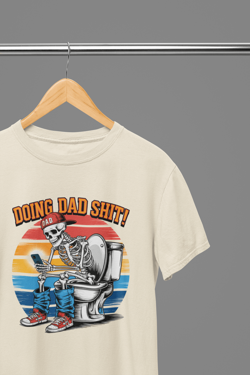 Doing Dad Shit Skeleton T-Shirt / Sweatshirt – Funny Father’s Day Toilet Humour Gift T-Shirt / Small / Beige gift_idea unique_gift personalised_gift