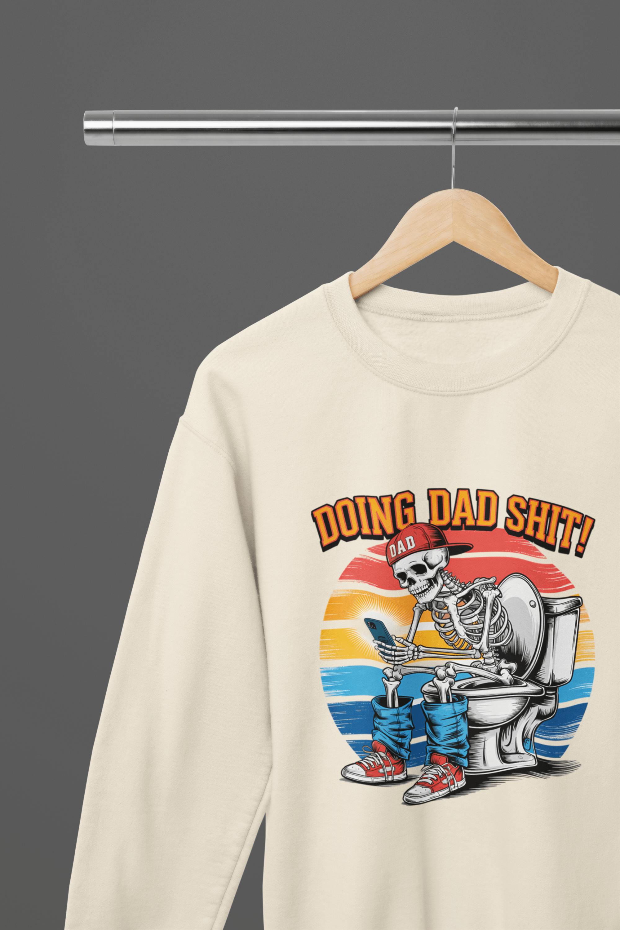 Doing Dad Shit Skeleton T-Shirt / Sweatshirt – Funny Father’s Day Toilet Humour Gift Sweatshirt / Small / Beige gift_idea unique_gift personalised_gift