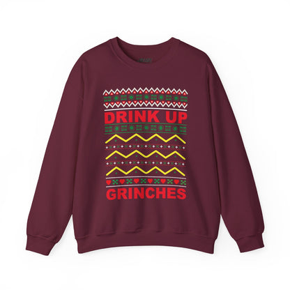 drink up grinches christmas sweatshirt maroon sweatshirt uk Christmas gift idea