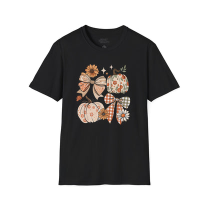 fall pumpkin bow graphic t-shirt black t-shirt uk Halloween gift idea