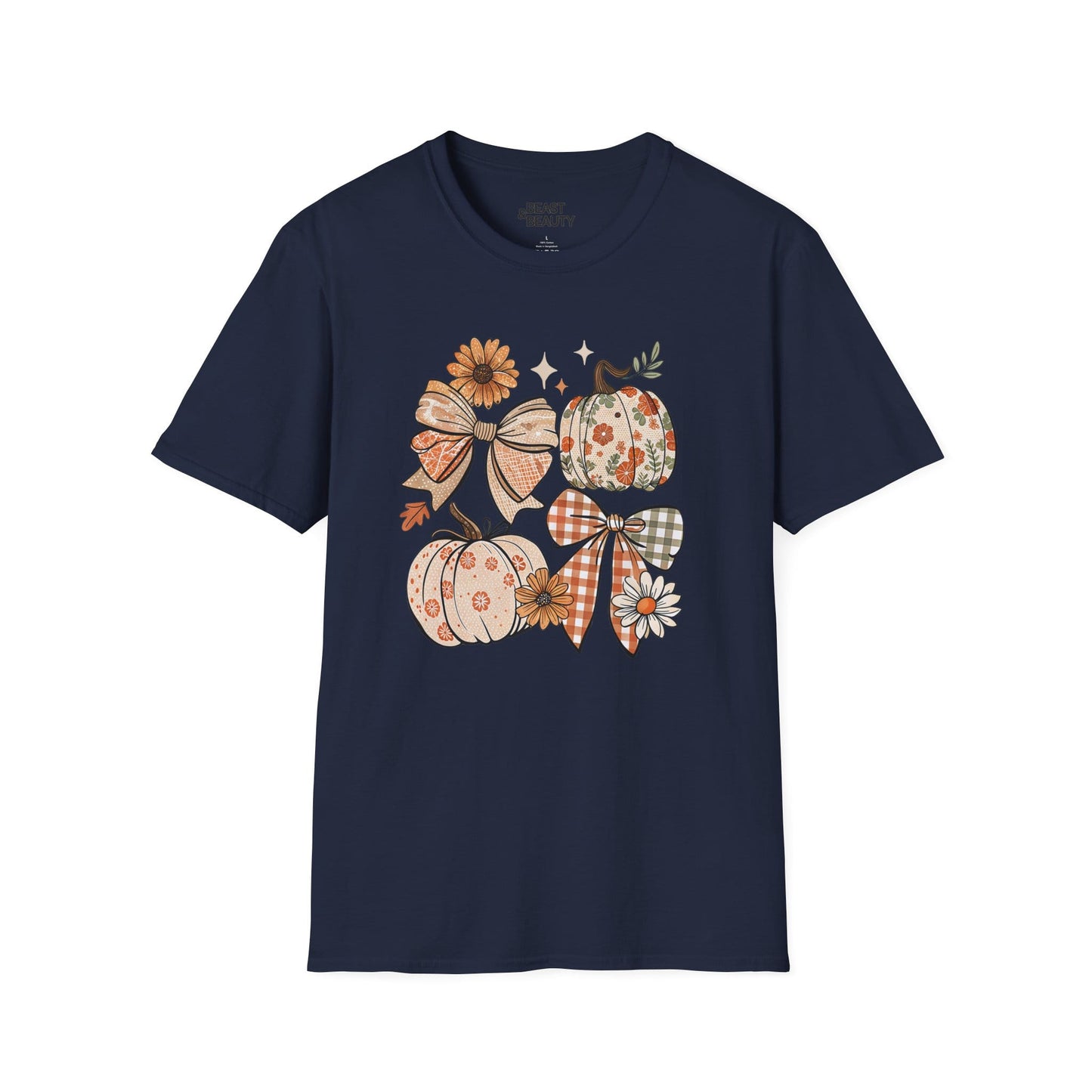 fall pumpkin bow graphic t-shirt navy t-shirt uk Halloween gift idea