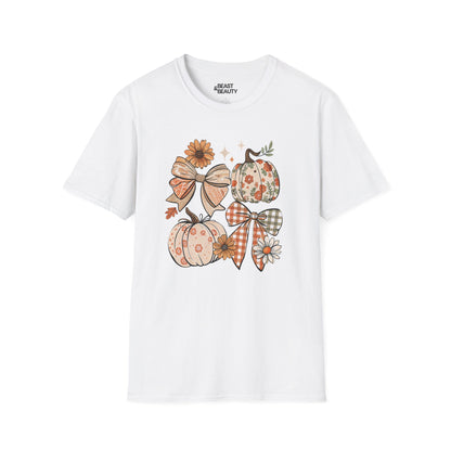 fall pumpkin bow graphic t-shirt white t-shirt uk Halloween gift idea