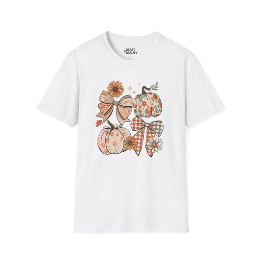 fall pumpkin bow graphic t-shirt white t-shirt uk Halloween gift idea