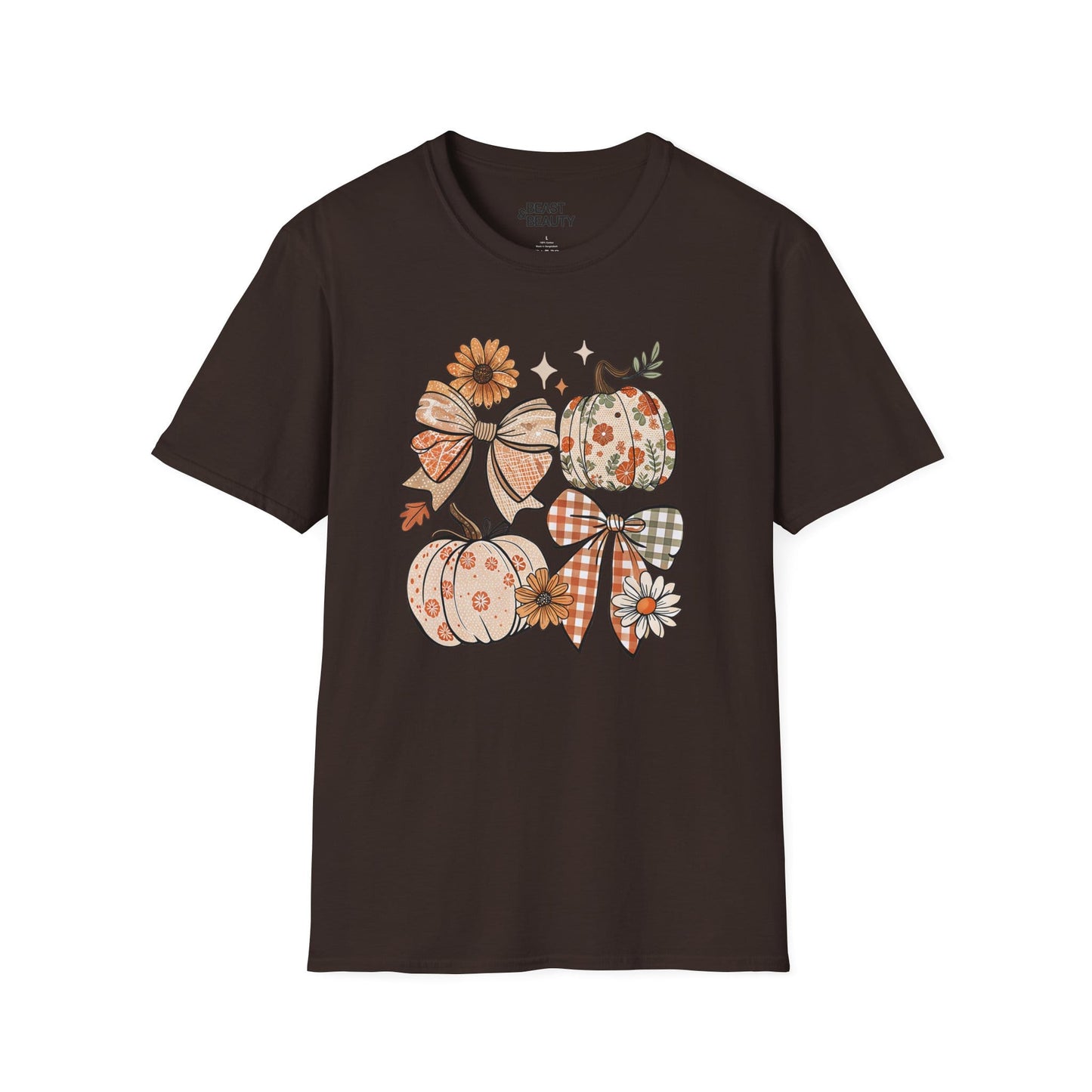 fall pumpkin bow graphic t-shirt dark chocolate t-shirt uk Halloween gift idea