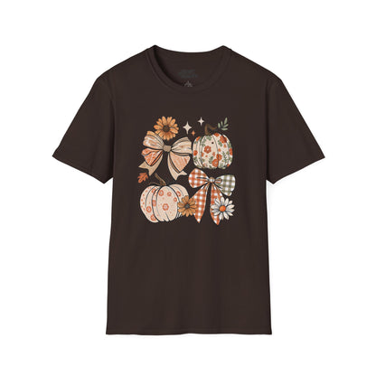 fall pumpkin bow graphic t-shirt dark chocolate t-shirt uk Halloween gift idea