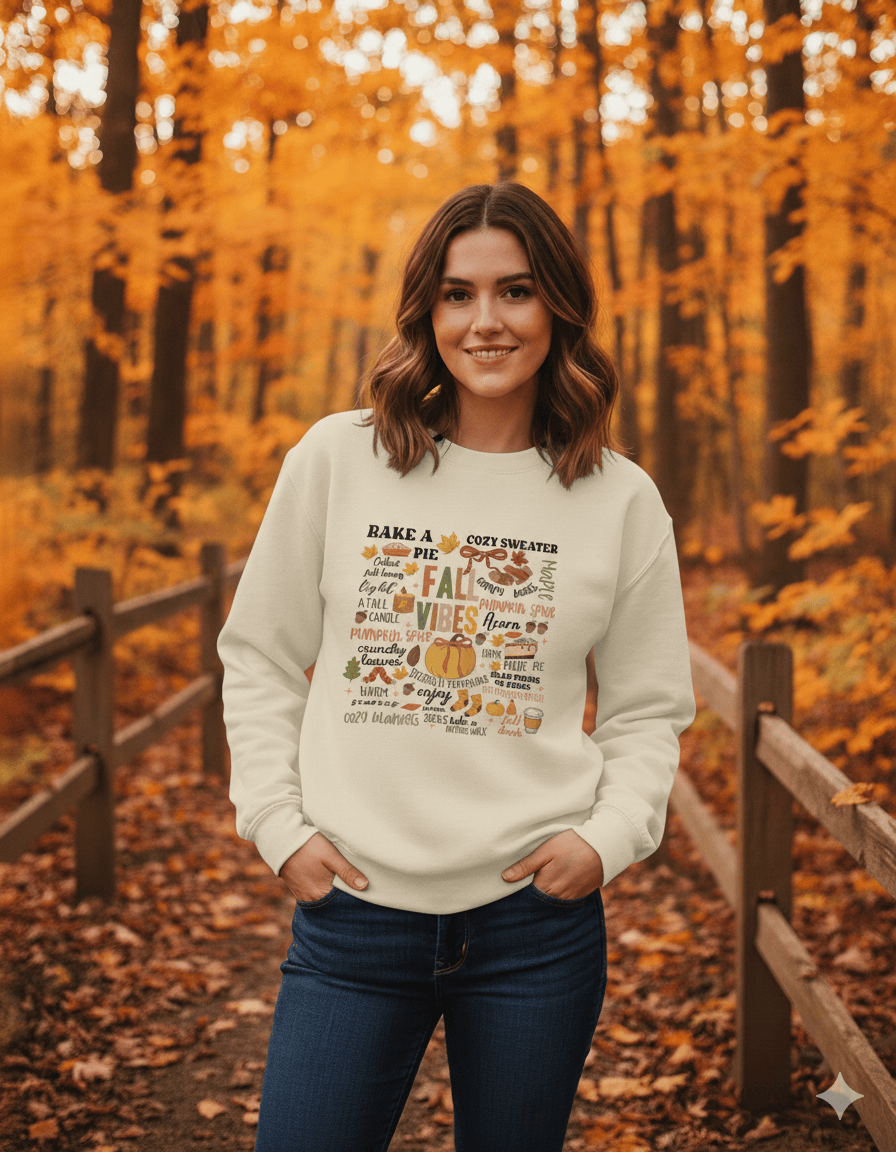 Fall Vibes Sweatshirt | Cozy Autumn Word Art Jumper gift_idea unique_gift personalised_gift