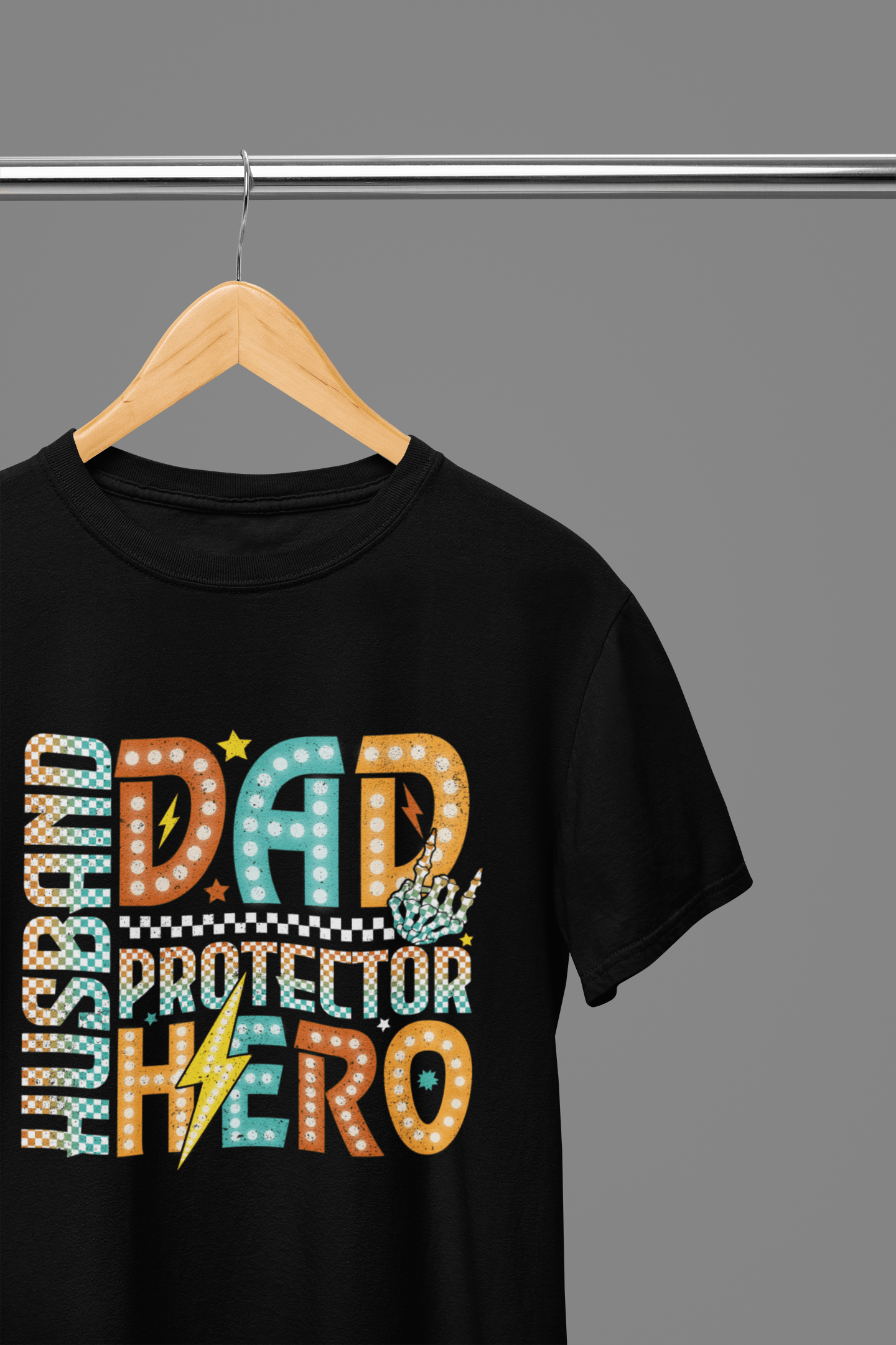 My Store Fathers Day T-Shirt T-Shirt / Small Husband Dad Protector Hero T-Shirt / Sweatshirt – Retro Neon Father’s Day Gift