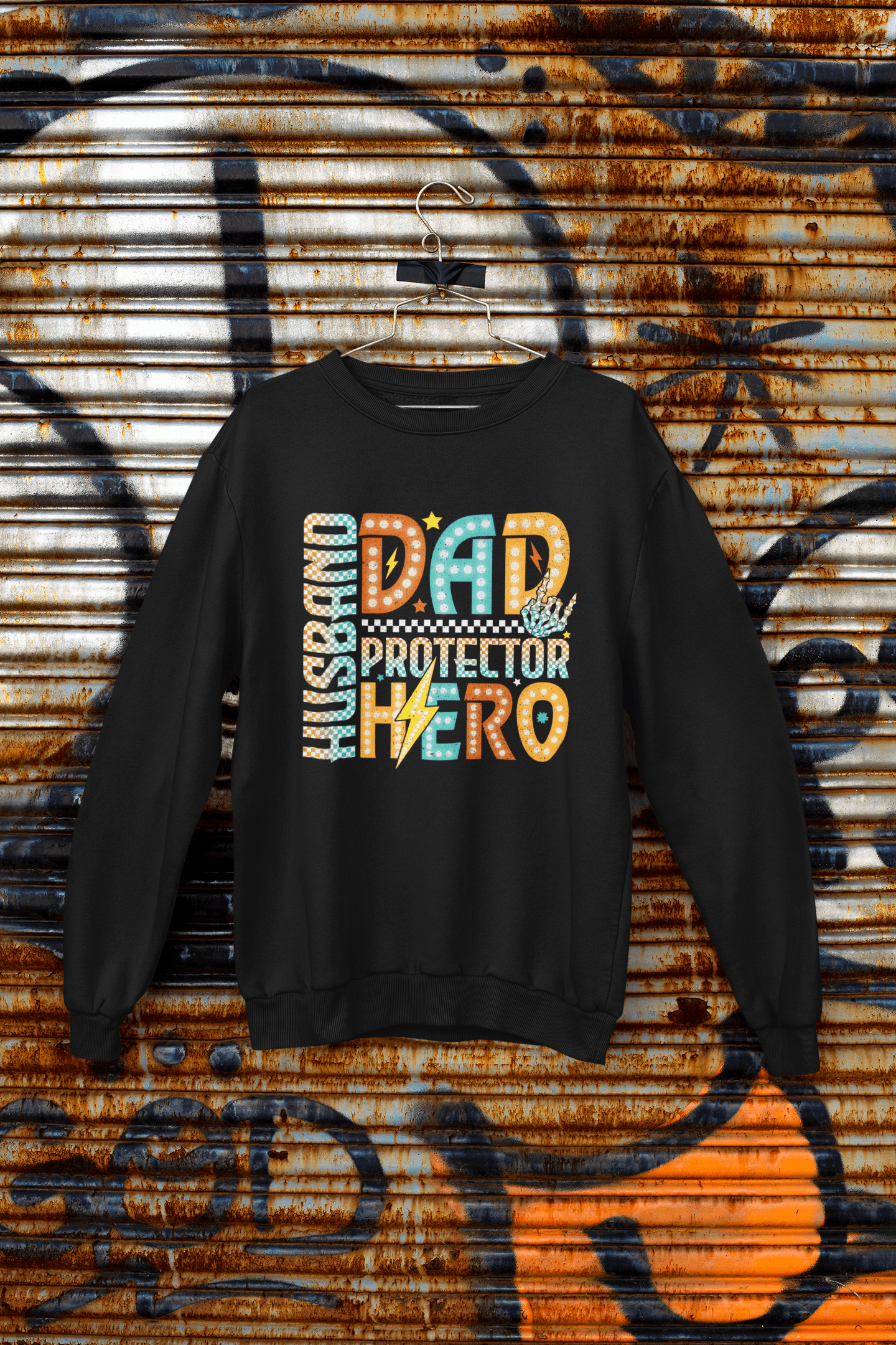 My Store Fathers Day T-Shirt Husband Dad Protector Hero T-Shirt / Sweatshirt – Retro Neon Father’s Day Gift