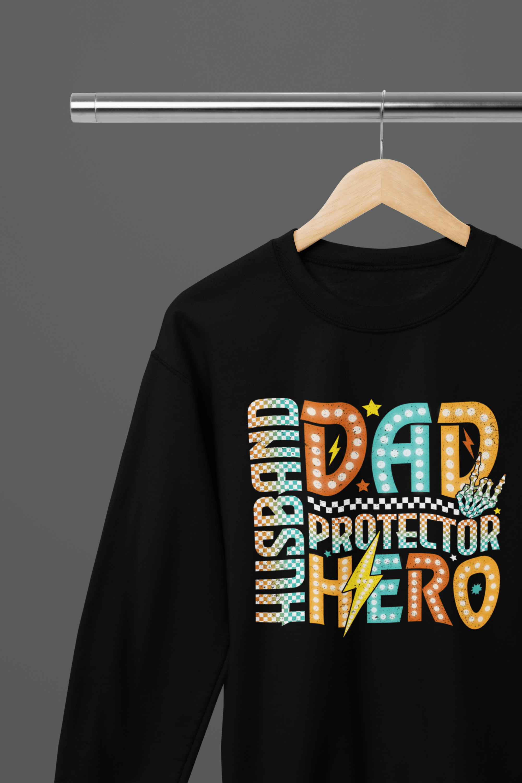 My Store Fathers Day T-Shirt Sweatshirt / Small Husband Dad Protector Hero T-Shirt / Sweatshirt – Retro Neon Father’s Day Gift