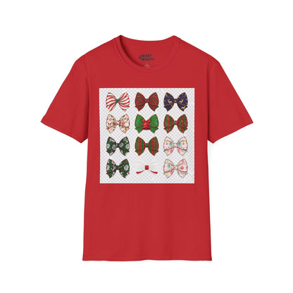 festive bow pattern t-shirt red t-shirt uk Christmas gift idea