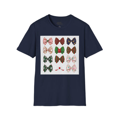 festive bow pattern t-shirt navy t-shirt uk Christmas gift idea