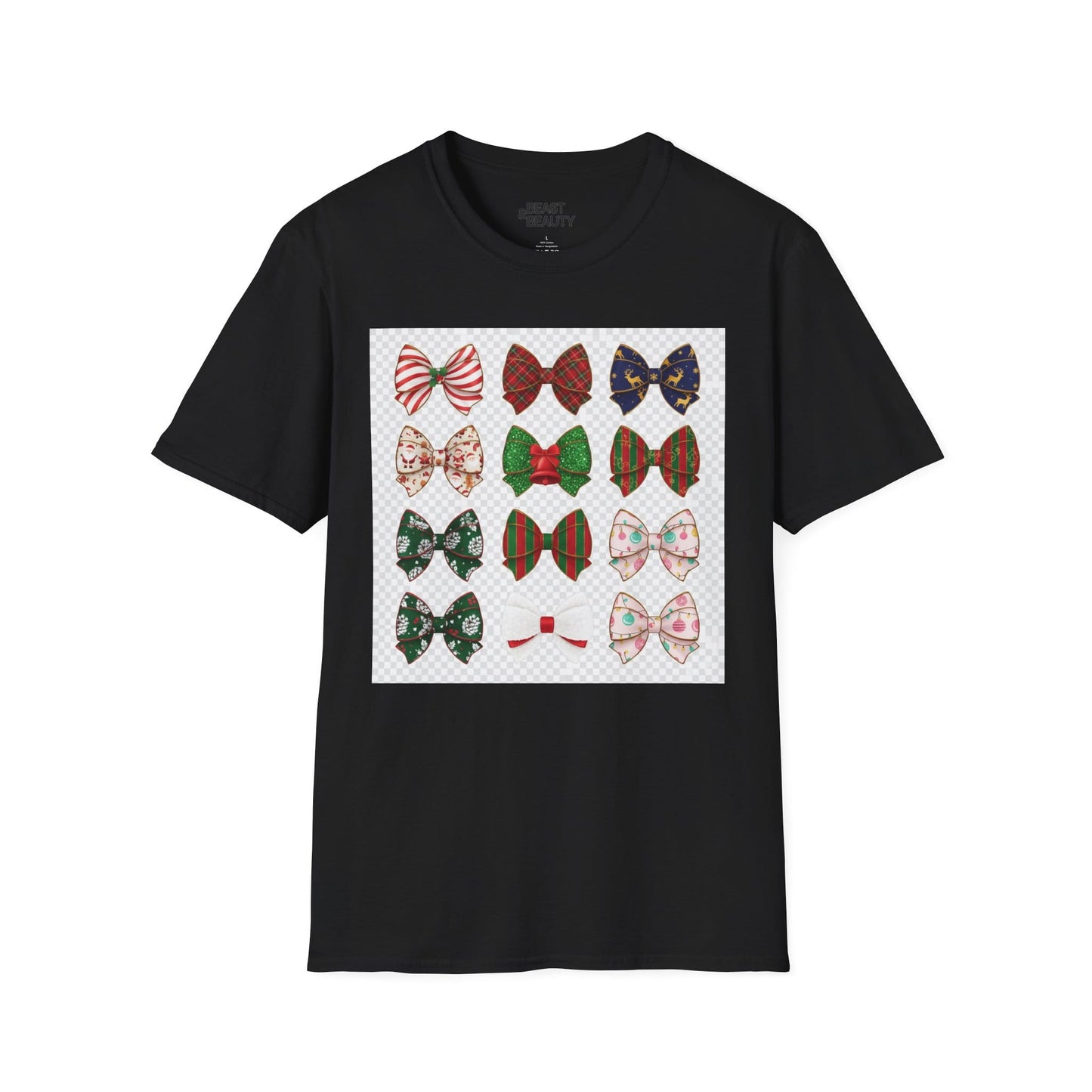 festive bow pattern t-shirt black t-shirt uk Christmas gift idea